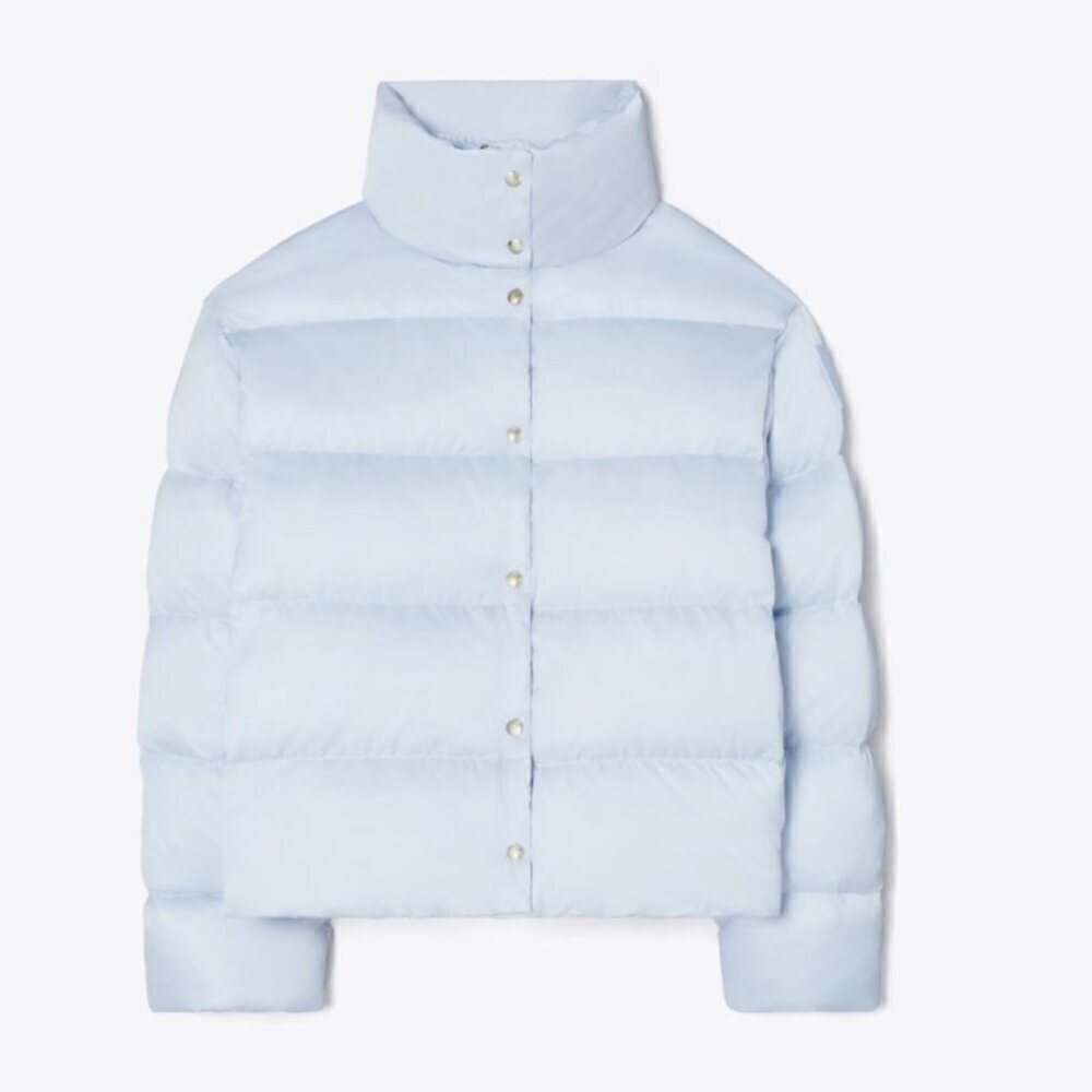 NEW! NWT! Tory Burch Classic Down Puffer Jacket -Women Light Sky Blue -Only L - Picture 2 of 9